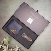 Load image into Gallery viewer, Customised Foil Based Men’s Gift Set Wallet & Keychain with Name & Charm