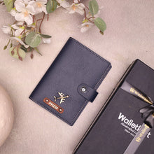 Load image into Gallery viewer, Premium Couple Passport Cover Gift Set – Personalized with Name & Charm on Leather Strip with Golden Foil