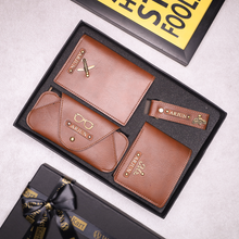 Load image into Gallery viewer, Customized Leather Men's Wallet Keychain Passport cover And Eyewear case with Name and Charm
