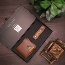 Load image into Gallery viewer, Luxury Personalized Men’s Combo – Wallet & Keychain with Name & Charm