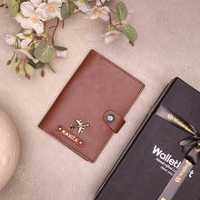 Load image into Gallery viewer, Premium Couple Passport Cover Gift Set – Personalized with Name & Charm on Leather Strip with Golden Foil