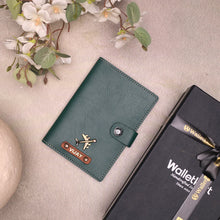 Load image into Gallery viewer, Premium Couple Passport Cover Gift Set – Personalized with Name & Charm on Leather Strip with Golden Foil
