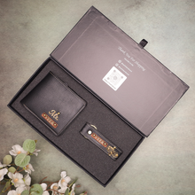 Load image into Gallery viewer, Customised Foil Based Men’s Gift Set Wallet & Keychain with Name & Charm