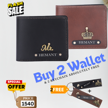 Load image into Gallery viewer, 2 Personalised Leather Name Wallet & Get 2 Keychains absolutely Free