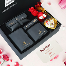 Load image into Gallery viewer, Valentine Love Box For Boyfriend Husband – Personalised Men's Wallet, Passport Cover, Eyewear Case, Keychain, Teddy, Rose & Chocolates