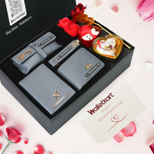 Load image into Gallery viewer, Valentine Love Box For Boyfriend Husband – Personalised Men's Wallet, Passport Cover, Eyewear Case, Keychain, Teddy, Rose & Chocolates