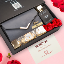 Load image into Gallery viewer, Valentine Special Personalised Gift for Girlfriend Wife – Women's Clutch, Perfume & Chocolates