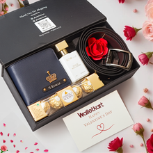 Load image into Gallery viewer, Valentine Gentleman’s Edition For Boyfriend Husband – Personalised Leather Men's Wallet, Belt, Perfume & Chocolates
