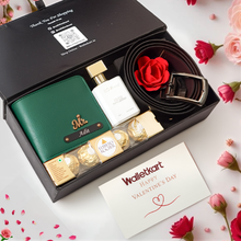 Load image into Gallery viewer, Valentine Gentleman’s Edition For Boyfriend Husband – Personalised Leather Men's Wallet, Belt, Perfume & Chocolates