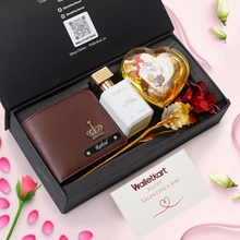 Load image into Gallery viewer, Valentine Moments Gift Set For Boyfriend Husband – Men's Wallet, Perfume, Rose & Chocolates