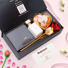 Load image into Gallery viewer, Valentine Moments Gift Set For Boyfriend Husband – Men's Wallet, Perfume, Rose & Chocolates