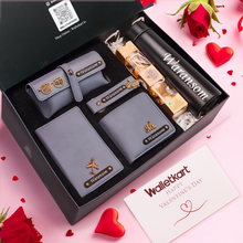 Load image into Gallery viewer, Valentine’s Day Personalised 6-in-1 Premium Gift Combo For Boyfriend Husband with Men's Wallet, Eyewear Case, Keychain, Passport Cover, Bottle & Chocolates