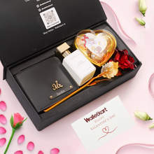 Load image into Gallery viewer, Valentine Moments Gift Set For Boyfriend Husband – Men's Wallet, Perfume, Rose & Chocolates