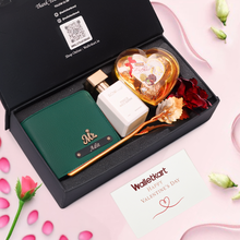 Load image into Gallery viewer, Valentine Moments Gift Set For Boyfriend Husband – Men's Wallet, Perfume, Rose & Chocolates