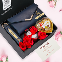 Load image into Gallery viewer, Personalised Valentine Romantic Gift for Girlfriend Wife – Women's Clutch, Keychain, Teddy & Chocolates