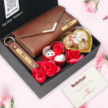 Load image into Gallery viewer, Personalised Valentine Romantic Gift for Girlfriend Wife – Women's Clutch, Keychain, Teddy & Chocolates
