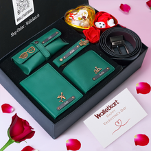 Load image into Gallery viewer, Personalised Valentine Gift Set For Boyfriend Husband – Men's Wallet, Passport Cover, Belt, Eyewear Case, Keychain, Teddy & Chocolates