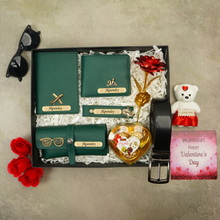 Load image into Gallery viewer, Valentine’s Luxury Gift Set – Wallet, Passport, Eyewear Case, Keychain, Belt, Rose & Chocolate