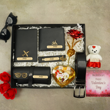Load image into Gallery viewer, Valentine’s Luxury Gift Set – Wallet, Passport, Eyewear Case, Keychain, Belt, Rose & Chocolate