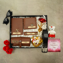 Load image into Gallery viewer, Valentine’s Luxury Gift Set – Wallet, Passport, Eyewear Case, Keychain, Belt, Rose & Chocolate