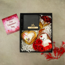 Load image into Gallery viewer, Valentine’s Day Personalized Gift Set for Him – Wallet, Chocolate, Teddy & Rose