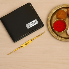 Load image into Gallery viewer, Premium Name Wallet for Men (STYLE ID #17) with Rakhi – A Stylish Raksha Bandhan Surprise