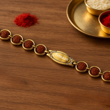 Load image into Gallery viewer, Personalised Signature Rudraksh Rakhi with Name – A Divine Bond of Love (5.0)