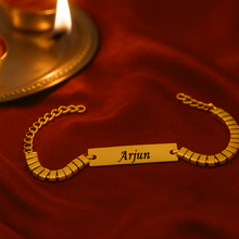 Load image into Gallery viewer, A Touch of Gold: Personalized Rakhi with Name Engraving (3.0)