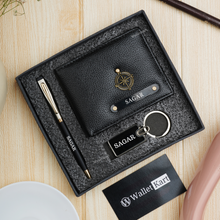 Load image into Gallery viewer, Personalised Leather Name Men's Wallet ,Keychain & Pen With Name and Charm | Best Customised 3 in 1 Gift Combo for Boyfriend Friend Husband Father & Son on Birthday and Anniversary