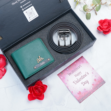 Load image into Gallery viewer, Valentine Gift Set For Boyfriend Husband – Personalized Leather Men's Wallet & Belt Combo with Name and Charm