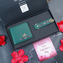Load image into Gallery viewer, Valentine Gift Set For Boyfrined Husband – Personalized Leather Men's Wallet & Keychain with Engraved Name