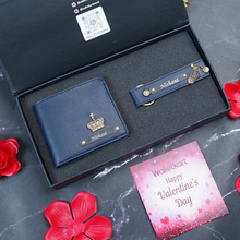 Load image into Gallery viewer, Valentine Gift Set For Boyfrined Husband – Personalized Leather Men's Wallet & Keychain with Engraved Name