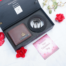 Load image into Gallery viewer, Valentine Gift Set For Boyfriend Husband – Personalized Leather Men's Wallet & Belt Combo with Name and Charm