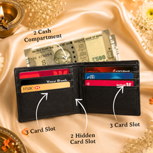 Load image into Gallery viewer, Personalized Executive Leather Wallet with Custom Name Rudraksha Rakhi | Premium Gift Box with Roli & Chawal | Raksha Bandhan Gift for Brother