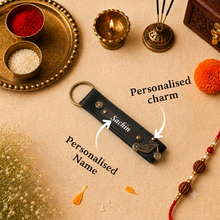 Load image into Gallery viewer, Personalized Wallet, Passport Holder, Eyewear Case, Keychain & Bottle Combo with Custom Name Rudraksha Rakhi | Premium Gift Set for Brother