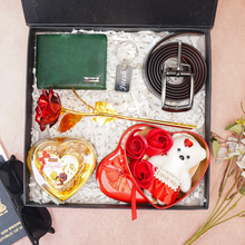 Load image into Gallery viewer, Handmade Leather Men's Wallet, Keychain, Teddy Bear, Chocolate, Rose and Belt | Best Customized Gift Combo for Boyfriend Husband Father & Son (Style id #23)