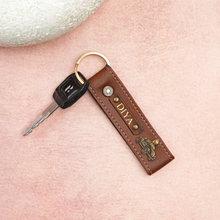 Load image into Gallery viewer, Personalized Leather Keychain Name Golden Foil On Leather Strip