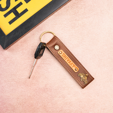 Load image into Gallery viewer, Personalized Leather Keychain Name Emboss On Leather Strip