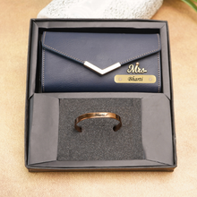 Load image into Gallery viewer, Personalized Leather Name Clutch & Bracelet Combo | Elegant Gift for Women like Girlfriend | Wife