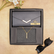 Load image into Gallery viewer, Premium Custom Leather Name Clutch with Charm & Personalised Golden Pendant