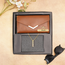 Load image into Gallery viewer, Premium Custom Leather Name Clutch with Charm & Personalised Golden Pendant