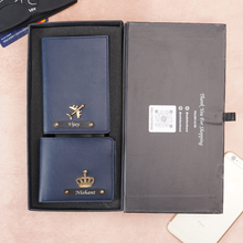 Load image into Gallery viewer, Personalized Leather Men's Wallet,Passport Cover Engraved Black Name Plate With Name and Charm | Customised 2 In 1 Gift Combo For Boyfriend Husband & Father On Birthday and Anniversary