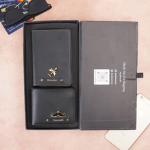 Load image into Gallery viewer, Personalized Leather Men's Wallet,Passport Cover Engraved Black Name Plate With Name and Charm | Customised 2 In 1 Gift Combo For Boyfriend Husband & Father On Birthday and Anniversary