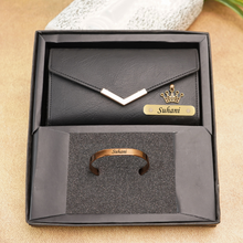 Load image into Gallery viewer, Personalized Leather Name Clutch & Bracelet Combo | Elegant Gift for Women like Girlfriend | Wife