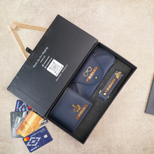 Load image into Gallery viewer, Personalized Leather Men's Wallet,Eyewear Case,Keychain Golden Foil Leather Strip With Name and Charm | Customised 3 In 1 Gift Combo For Boyfriend Husband & Father On Birthday and Anniversary
