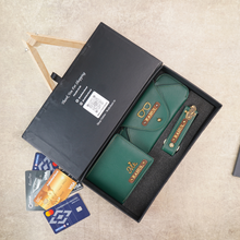 Load image into Gallery viewer, Personalized Leather Men's Wallet,Eyewear Case,Keychain Golden Foil Leather Strip With Name and Charm | Customised 3 In 1 Gift Combo For Boyfriend Husband & Father On Birthday and Anniversary