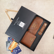 Load image into Gallery viewer, Personalized Leather Men's Wallet,Eyewear Case,Keychain Golden Foil Leather Strip With Name and Charm | Customised 3 In 1 Gift Combo For Boyfriend Husband & Father On Birthday and Anniversary