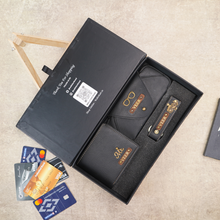 Load image into Gallery viewer, Personalized Leather Men's Wallet,Eyewear Case,Keychain Golden Foil Leather Strip With Name and Charm | Customised 3 In 1 Gift Combo For Boyfriend Husband & Father On Birthday and Anniversary