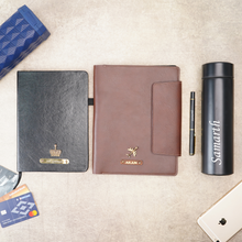 Load image into Gallery viewer, Customised Leather Diary Holder, Bottle,Pen & Diary | Customized with Name & Charm
