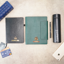Load image into Gallery viewer, Customised Leather Diary Holder, Bottle,Pen & Diary | Customized with Name & Charm